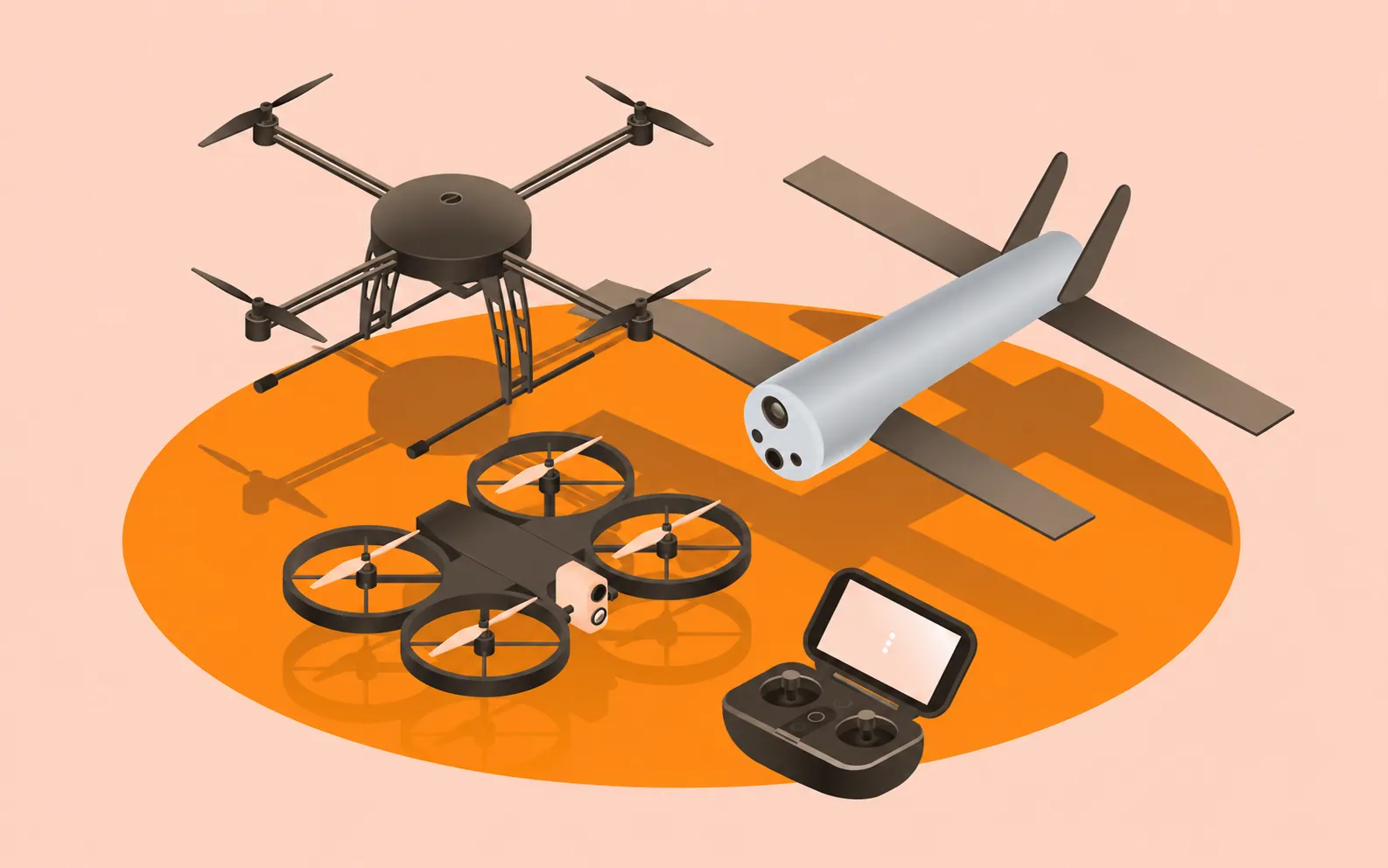 Minh họa các mô hình Drone-T và bộ điều khiển
